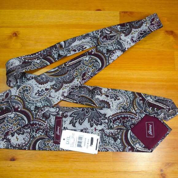 $590 BRIONI Handmade Burgundy Silver Floral Geometric Silk Tie Paisley Italy XL - Picture 11 of 13